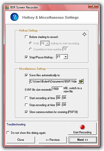 BSR Screen Recorder 4 Hot Key sGeneral