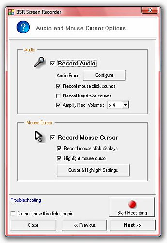 BSR Screen Recorder 4 Mouse Audio Options
